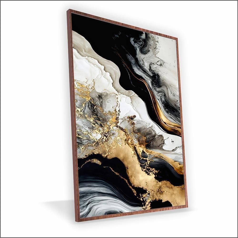 Quadro Marmorizado Chique Canvas Com Vidro Tamanho-moldura 60x40 Baixa Cor Madeira
