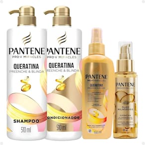 Kit Pantene Pro-V Miracles Queratina: Shampoo 510ml, Condicionador 510ml, Spray e Óleo