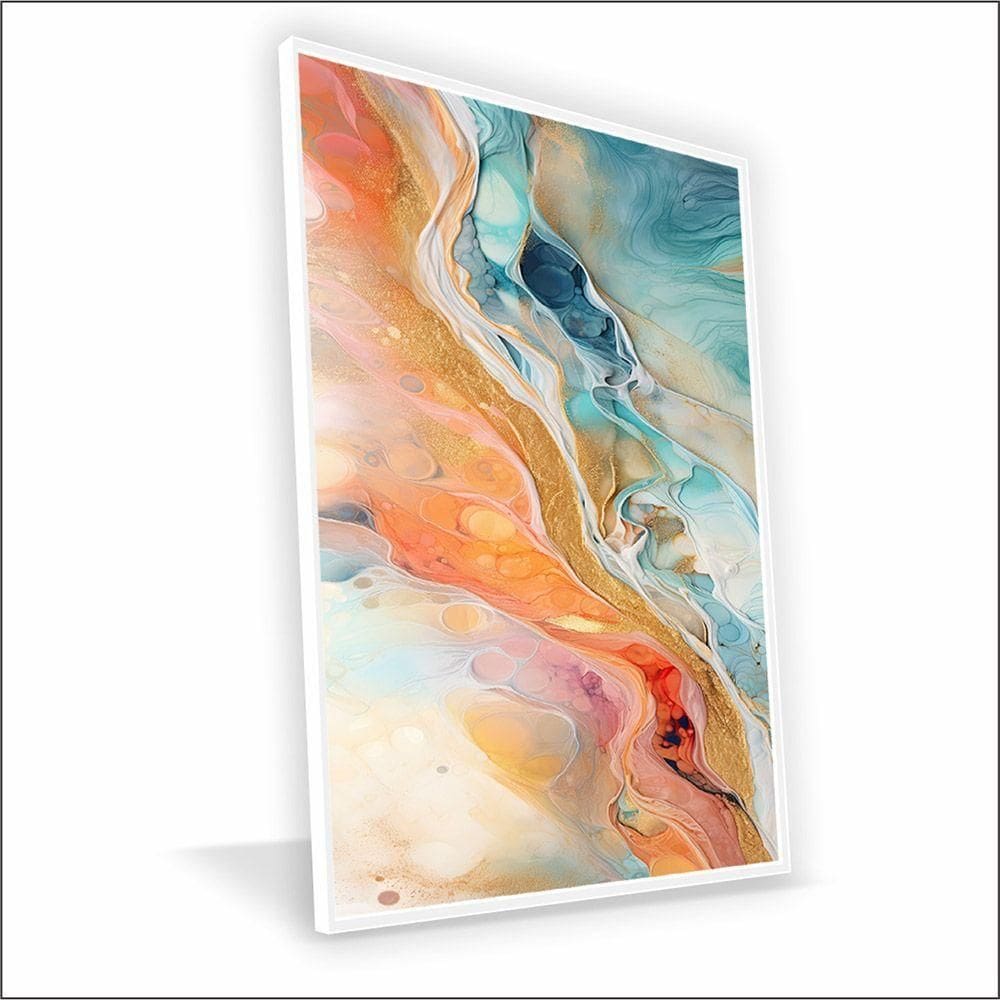 Quadro Marmorizado Salmão Vinil Com Vidro Tamanho-moldura 150x100 Caixa Cor Branca