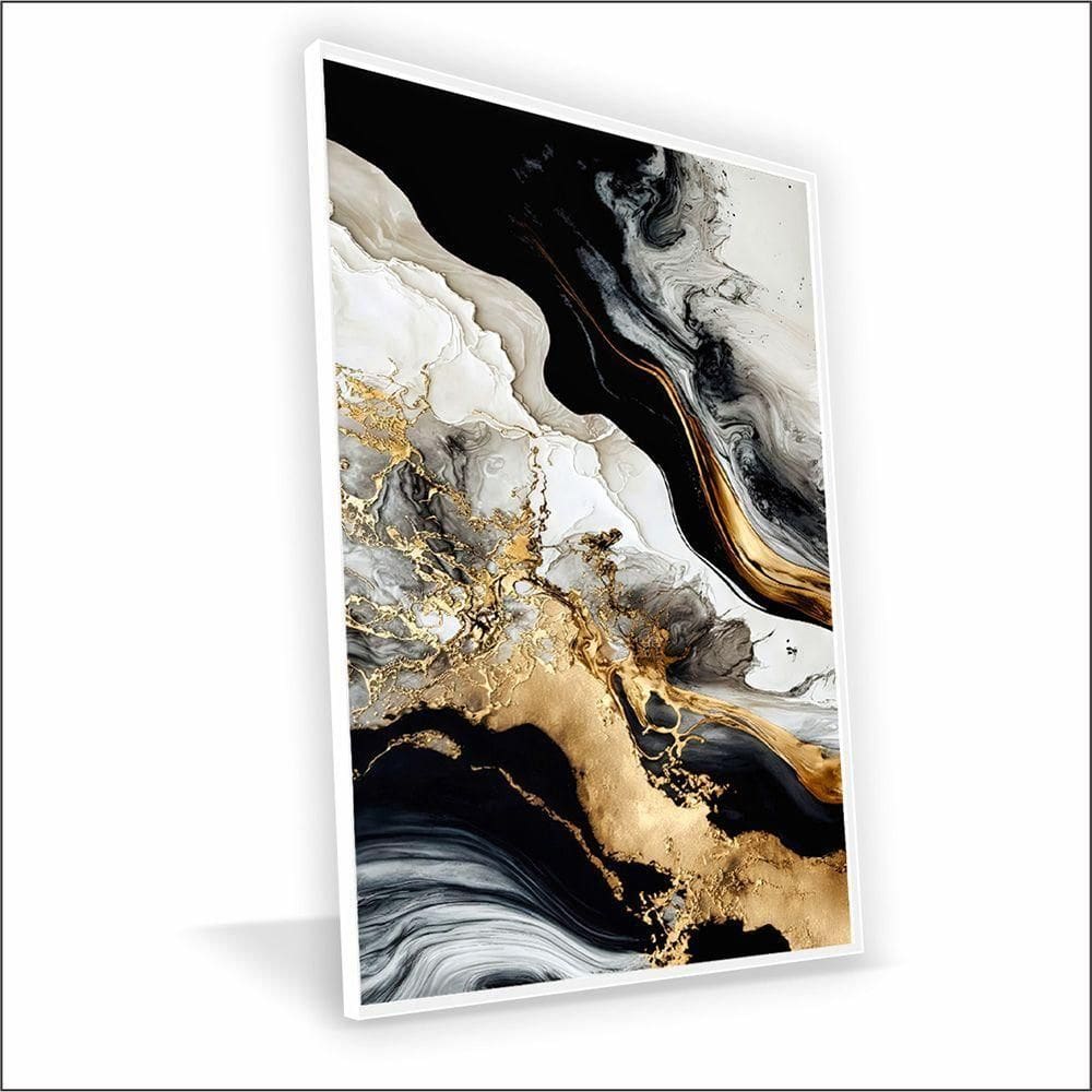 Quadro Marmorizado Chique Canvas Com Vidro Tamanho-moldura 60x40 Baixa Cor Branca