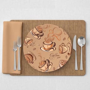 Capa De Sousplat Estampado Com Guardanapos Mesa Posta Jogo Americano 10 Lugares Café Bege