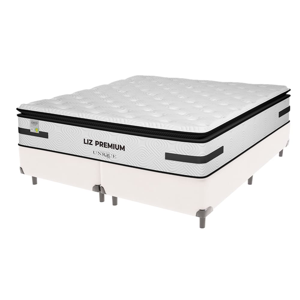 Cama Box Branco e Colchão King Liz Premium Molas Ensacadas Unique