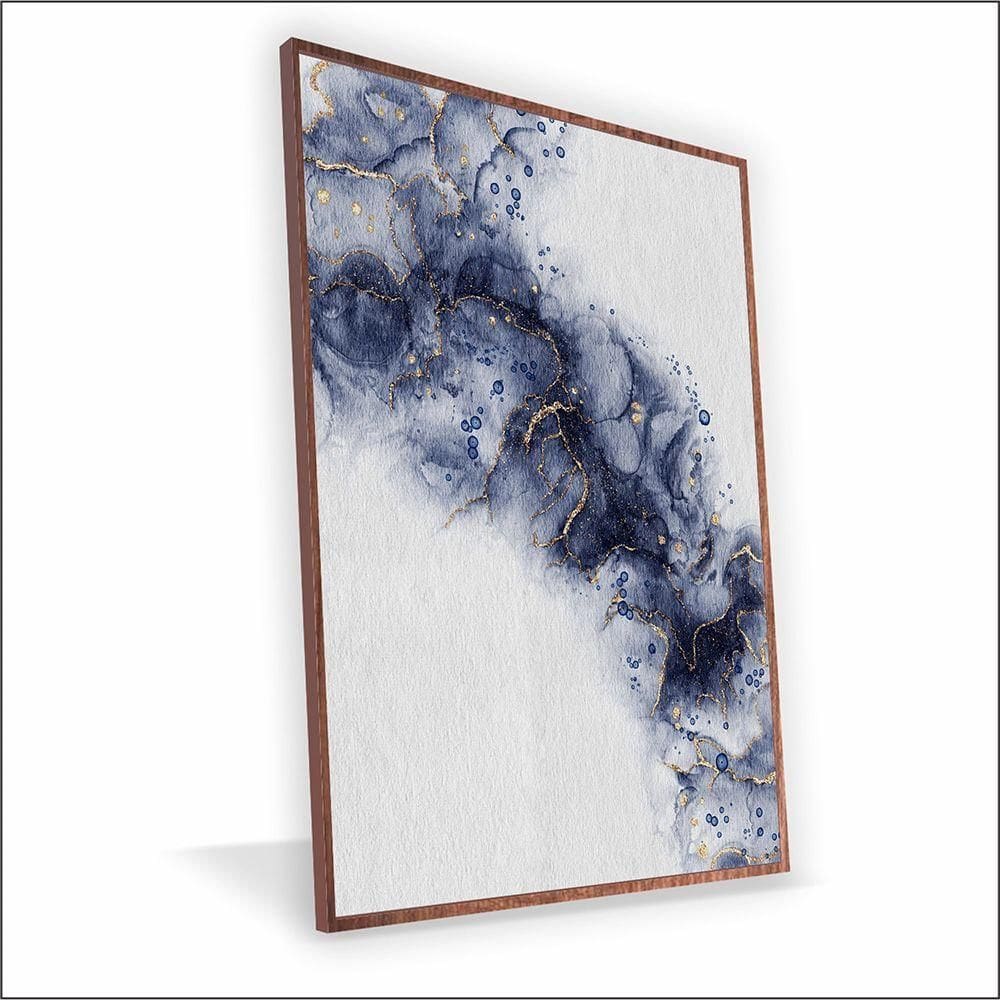 Quadro Fumaça Azul Vinil Com Vidro Tamanho-moldura 40x30 Caixa Cor Madeira