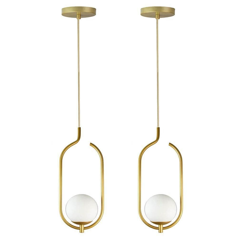 Kit 2 Pendentes Lustres On Clip Dourado Globo De Vidro Branco