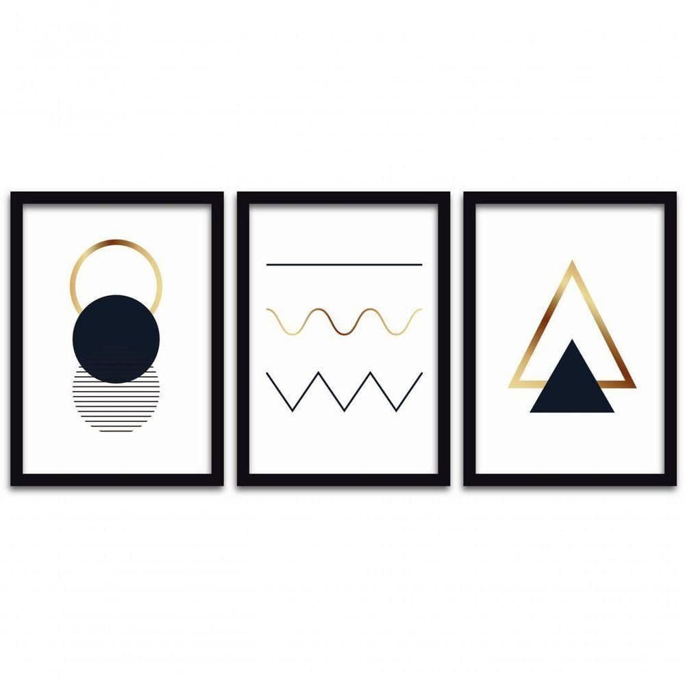 Conjunto Quadros Decorativos 3 Pçs 40x60 Moldura Preta