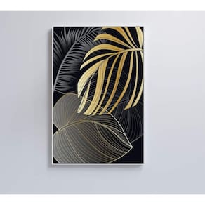 Quadro Folhas Douradas 3 80x120 Cm Vidro Impresso
