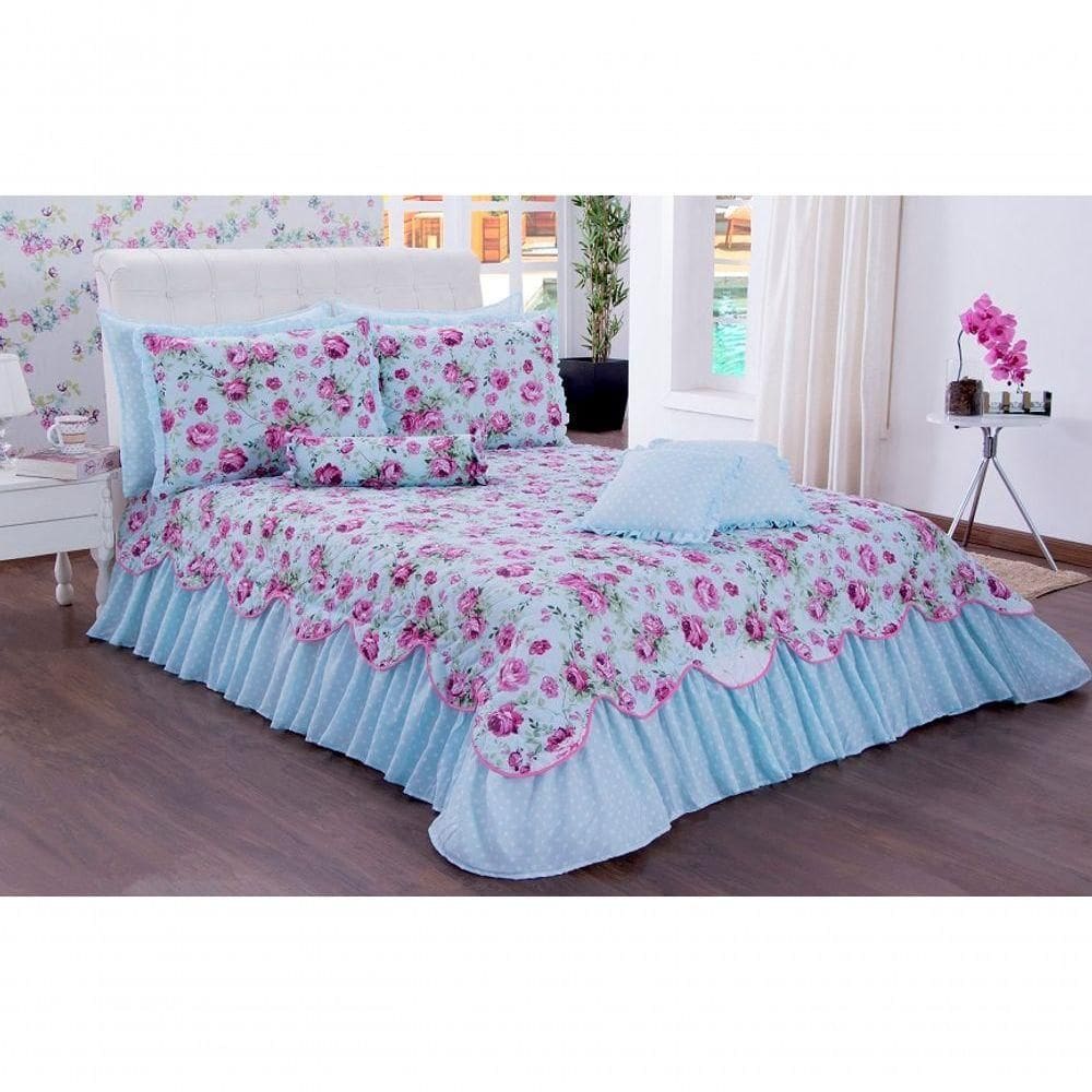 Kit Colcha Cobre Leito Belize Casal Queen 06 Pçs Verde Agua - Única