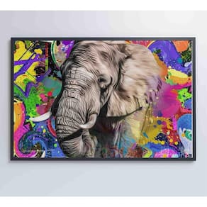 Quadro Pitura Colorida Elefante 90x60 Cm Tecido Canvas