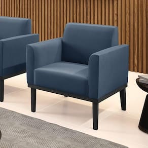 Poltrona Decorativa Pés Fixo Em Madeira Preto Suede Azul Marinho
