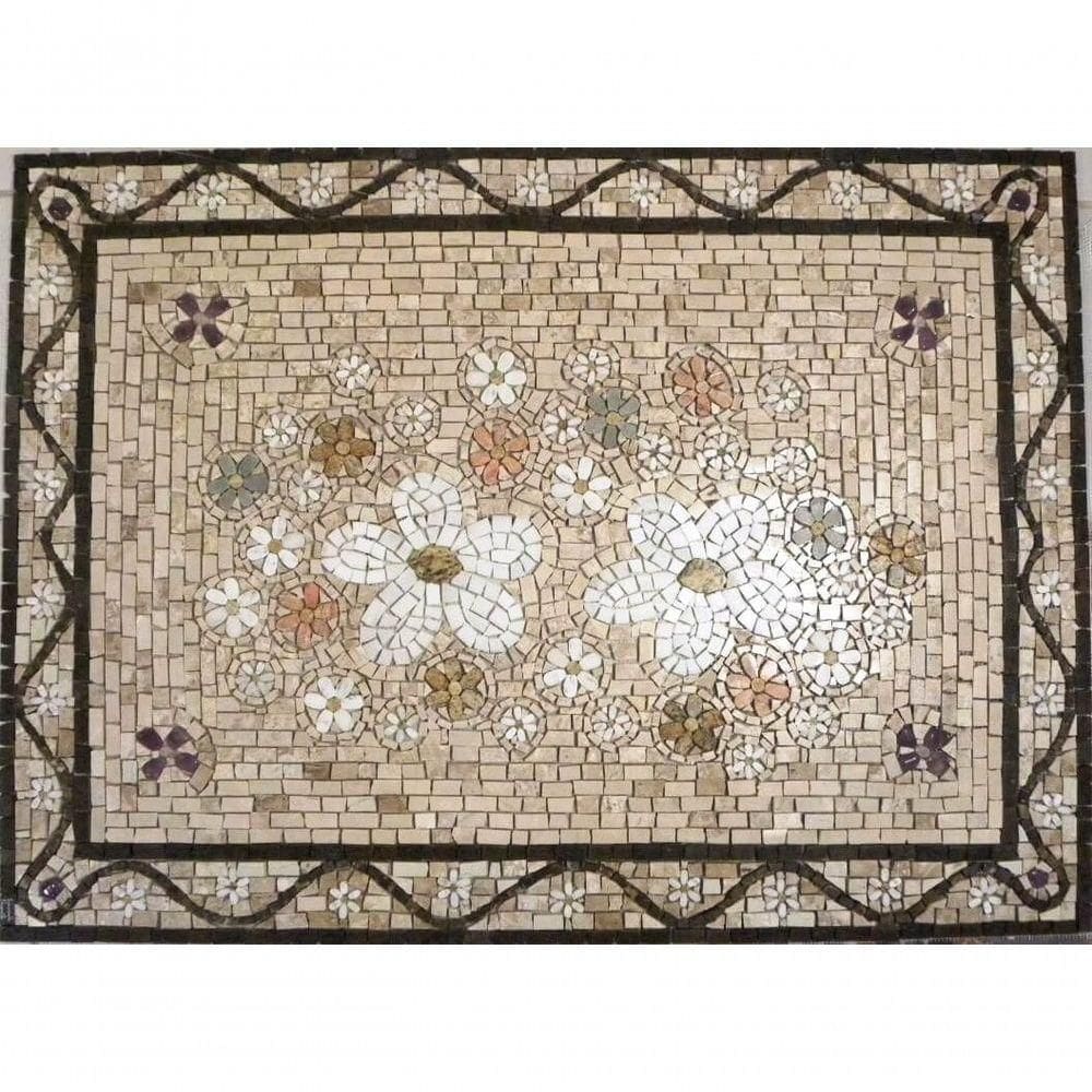 Mandala Mosaico Floral Festoni In Fiori Bianchi Ii Tamanho 80x120cm