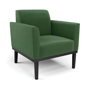 Poltrona Decorativa Pés Fixo Em Madeira Preto Suede Verde