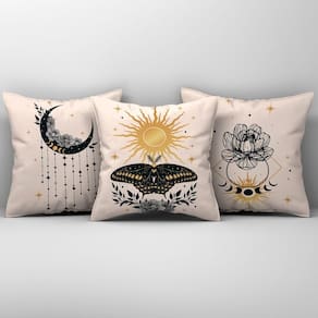 Trio Capas De Almofadas Fases Da Lua Estampadas Em Veludo Suede 45cm X 45cm Para Sala Bege