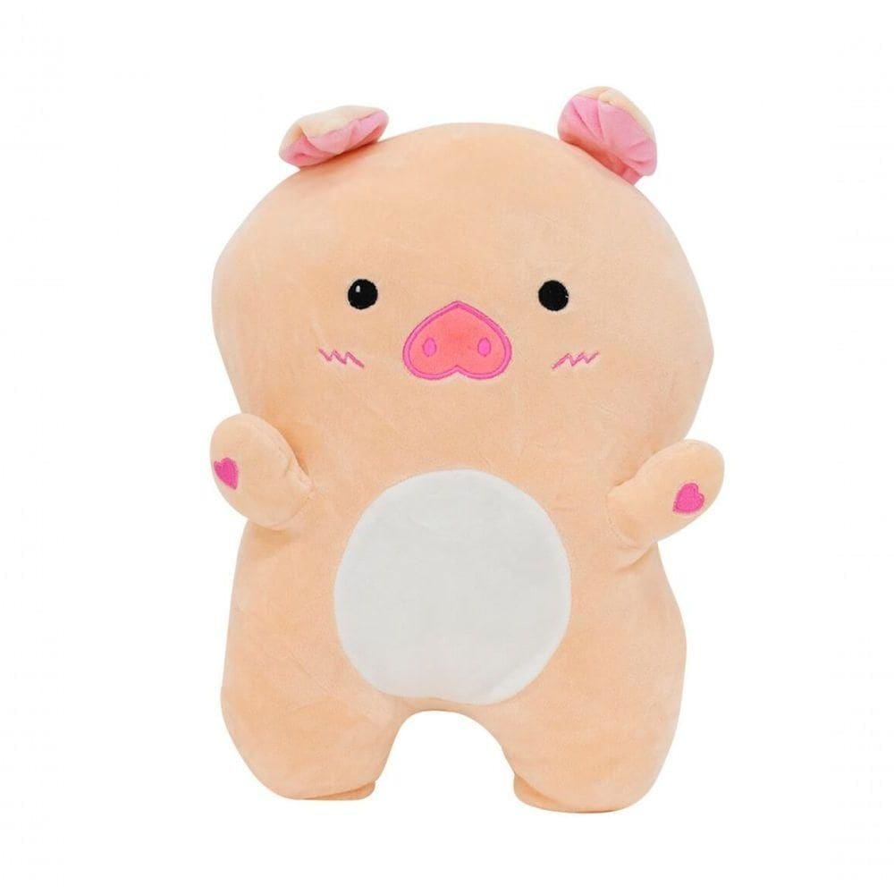 Almofada Formato Porco Bege Pelúcia 40 Cm