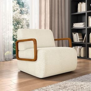 Poltrona Decorativa Sala De Estar Odessa Braços Em Madeira Bouclê Off White G33