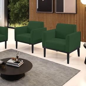Kit 2 Poltronas Decorativas Pés Fixo Em Madeira Preto Veludo Verde Esmeralda