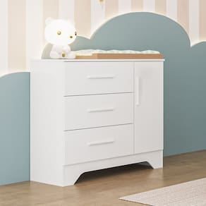 Cômoda Infantil 1 Porta e 3 Gavetas 100% Mdf Liam Branco Brilho