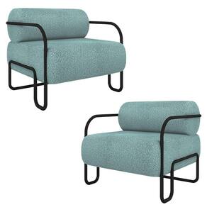 Kit 2 Poltronas Decorativas Sala De Estar Polatsk Base Industrial De Ferro Bouclê Azul G33
