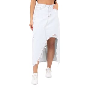 Saia Midi Com Fenda Destroyed Azul Clara Lady Rock