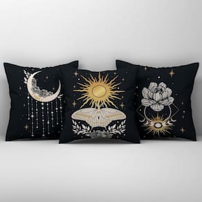 Trio Capas De Almofadas Fases Da Lua Estampadas Em Veludo Suede 45cm X 45cm Para Sala Preto