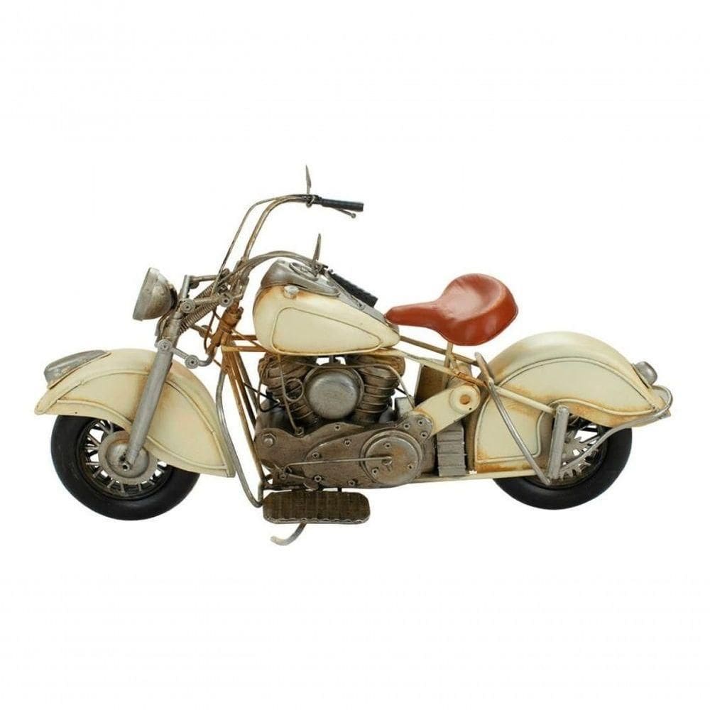 Motocicleta Branca 20x35x14cm Estilo Retrô - Vintage