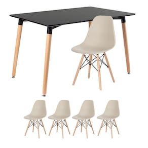 Mesa De Jantar Retangular Eames 80 X 120 Cm Preto + 4 Cadeiras Eiffel Dsw Nude