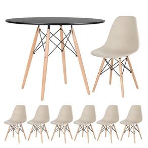Mesa Redonda Eames 100 Cm Preto + 6 Cadeiras Eiffel Dsw Nude