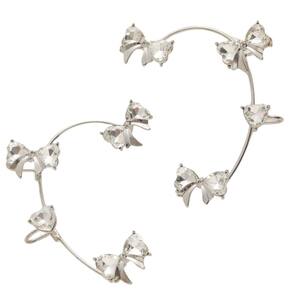 Brinco Estilo EarCuff Prateado Laços Strass Luxo Feminino