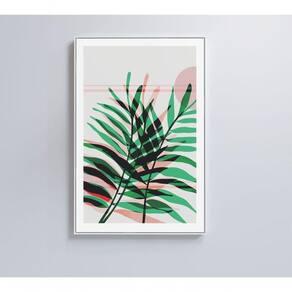 Quadro Pintura Folha Verde E Rosa 2 60x90 Cm Tecido Canvas