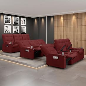 Poltrona Do Papai Reclinável Sala De Cinema Movie 3 Lugares Manual Baú Usb Pu Vermelho