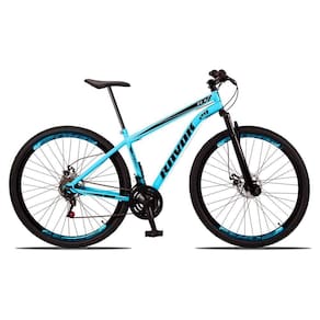 Bicicleta Mountain Bike 21 Velocidades Aço Suspensão Shimano Azul Celeste