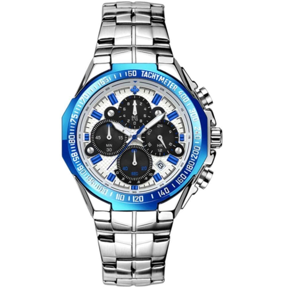 Relógio Esportivo Para Homens De Quartzo Pulseira Em Aço Inoxidavel á Prova água Azul