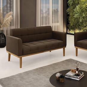 Poltrona Namoradeira Decorativa Pés Fixo Em Madeira Castanho Suede Marrom 19