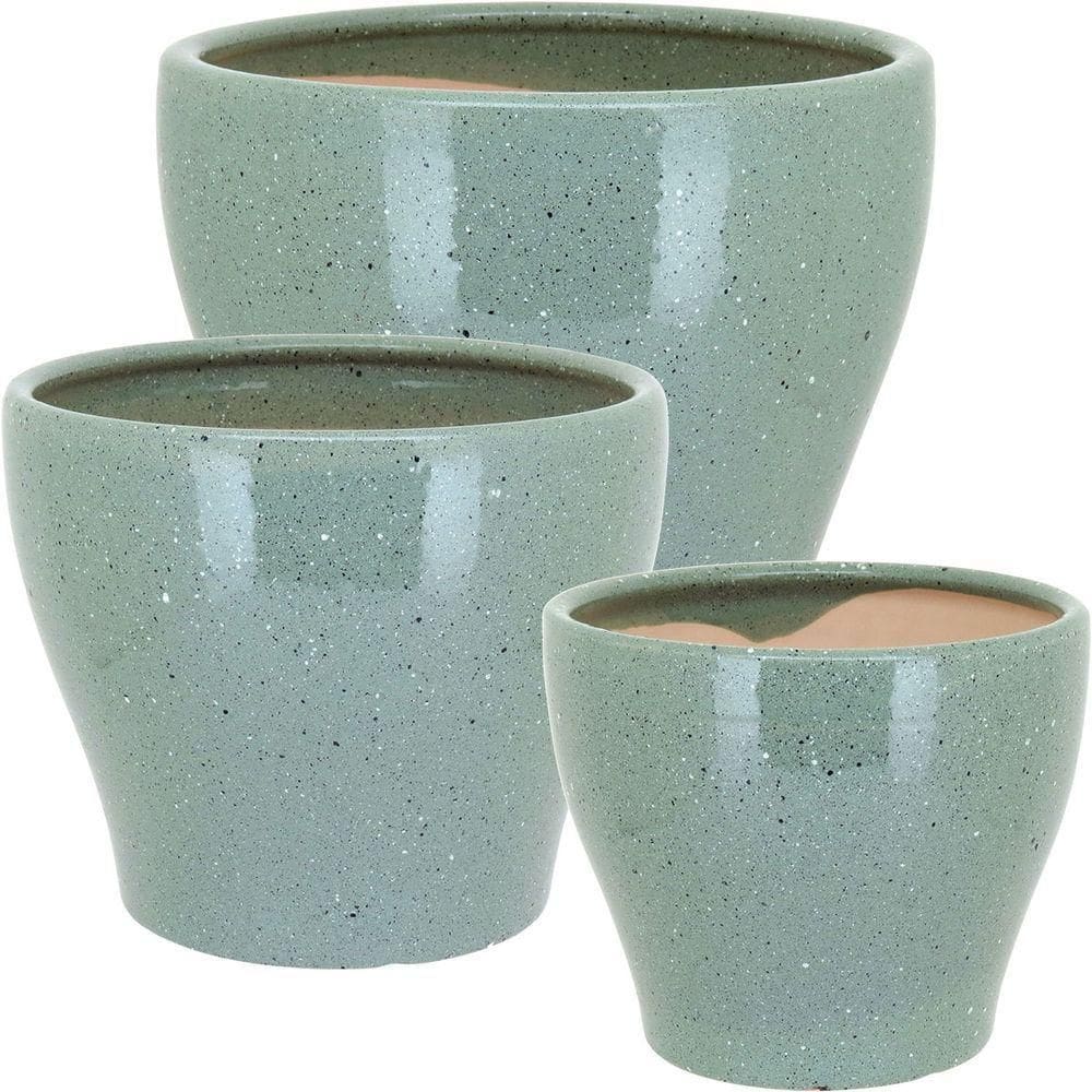 Jg 3pç Cachepô Cerâmica Verde