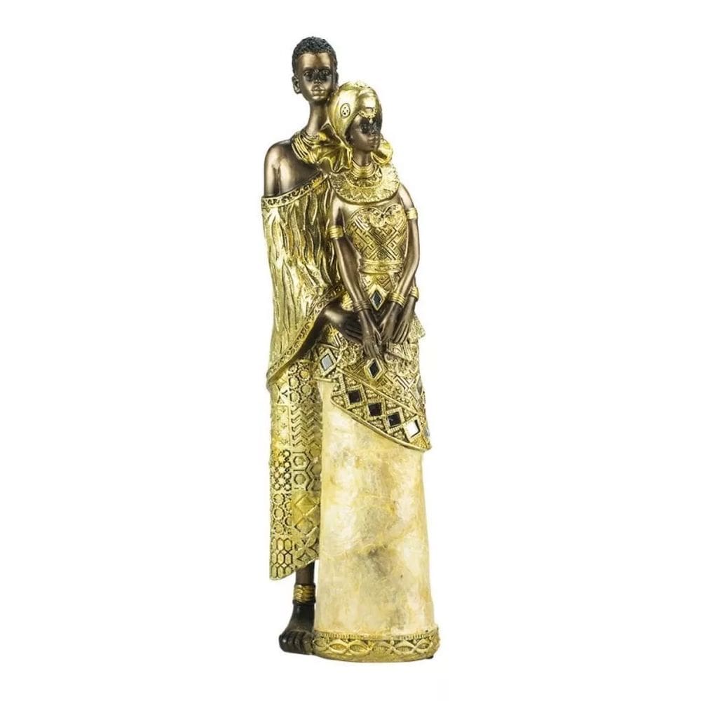 Casal Africanos Vestimenta Dourado 32.5cm