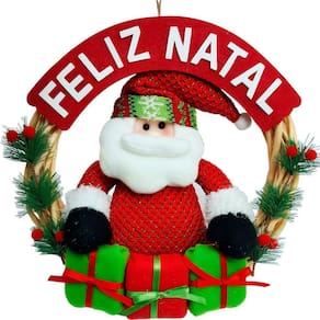 Guirlanda Natalina Feliz Natal Em Madeira Papai Noel 33cm