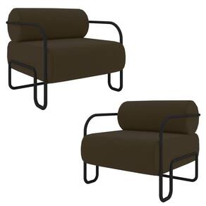 Kit 2 Poltronas Decorativas Sala De Estar Polatsk Base Industrial De Ferro Veludo Marrom G33