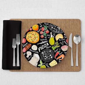 Kit Capa De Sousplat Estampado Com Guardanapos Mesa Posta Jogo Americano 04 Lugares - Decoração Cozinha Cor Pizza Preto