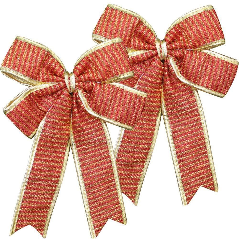 Kit 2 Enfeite árvore De Natal Laço Vermelho E Dourado 30cm