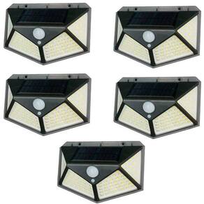 Kit 5 Luminárias Solar De Parede 100 Led Com Sensor Presença