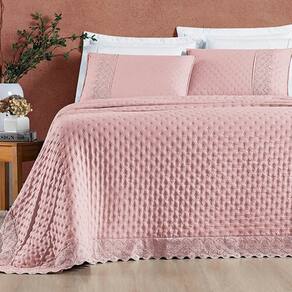 Kit Cobre Leito Colcha Bouclê Queen Laise Bordada Micropercal 200 Fios 3 Peças - Sal Rosa