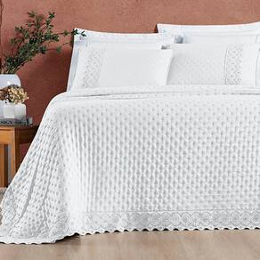 Kit Cobre Leito Colcha Bouclê King Laise Bordada Micropercal 200 Fios 3 Peças - Branco Neve
