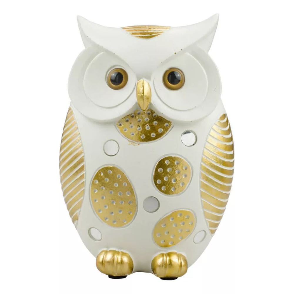 Coruja Branca Detalhes Dourado 14cm - Resina Animais