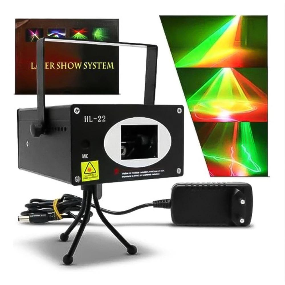 Projetor Laser Vermelho e Verde Holográfico 250mW Desenhos Sensor de Musica DJ P/ Show Luzes Festa Balada Eventos