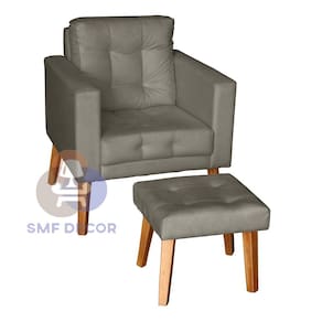 Sofá/Poltrona/Cadeira Decorativa Glamour Dubai com Puff e pés em Madeira