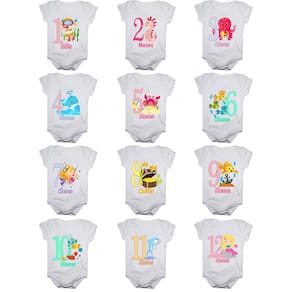 Kit body bebê mesversario manga curta estampa fundo do mar 12 bodies 1 a 12 meses