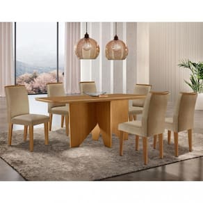 Conjunto Sala de Jantar Mesa Nevada e 6 cadeiras Lunara Rufato