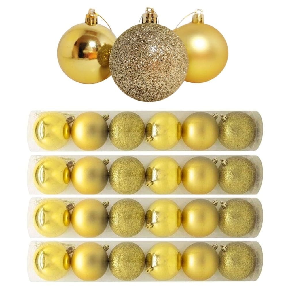 Kit 24 Bolas De Natal Mista Gliter, Fosca e Brilho Dourada 7cm - Master Christmas