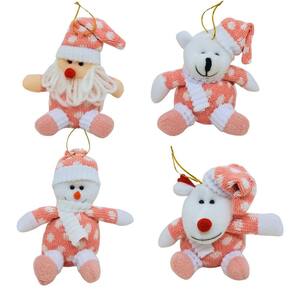 Conjunto Papai Noel, Boneco de Neve, Urso e Rena Pelúcia Pendente Rosa 14cm - Master Christmas