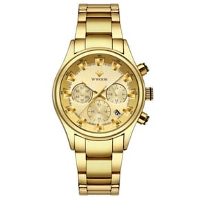 Relógio Masculino De Quartzo Em Aço Inoxidável Luminoso Impermeavel Dourado