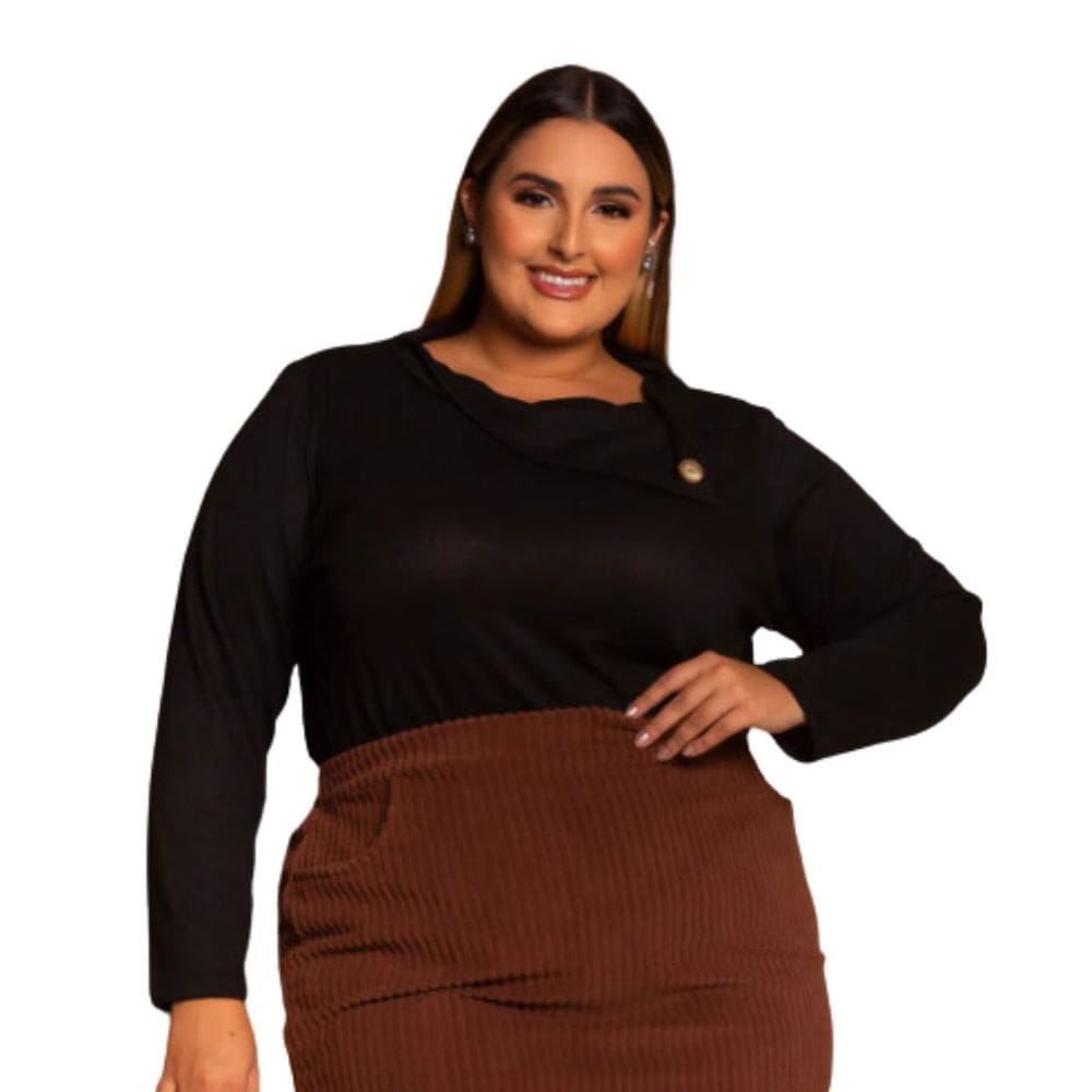 Blusa Feminina Tricot Manga Longa Plus Size 50 Ao 56 Domenica